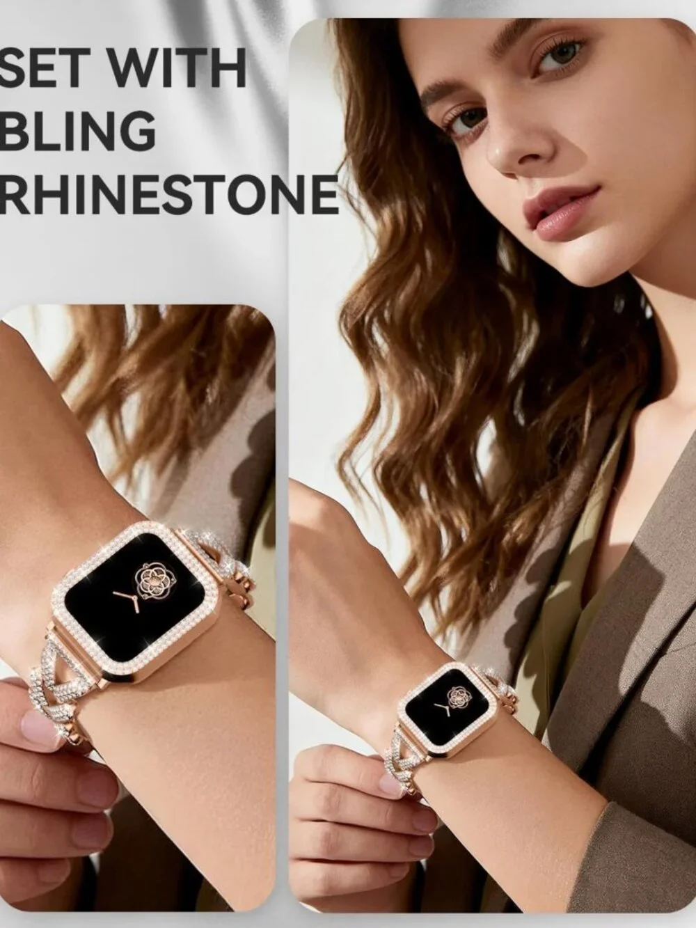 Rhinestone Metal Bracelet & Case for Apple Watch 38mm-49mm - Bling Gold Women's